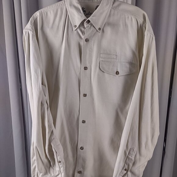 Keeler Bay Mens 100% Cotton Long Sleeve Button Down Beige Shirt Size Medium - Picture 2 of 11